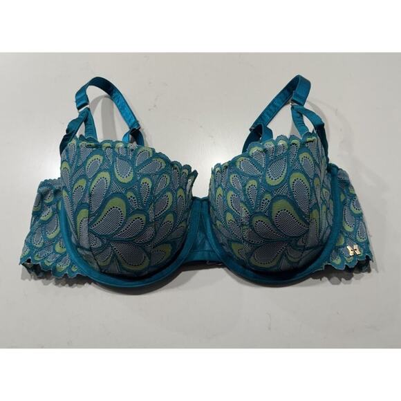 Savage X Fenty Size 38DD Not Sorry Lightly Lined Balconette Bra Teal Green Lace - Picture 1 of 11